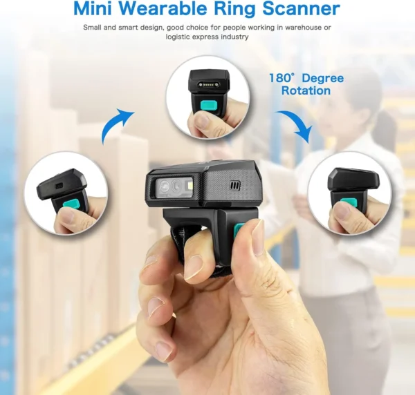 NETUM Bluetooth 2D QR Ring Barcode Scanner, Wearable Mini Bar Code Reader with Charging Cradle and Built-in Memory, Fast and Precise scanning - RS9000 - Image 3