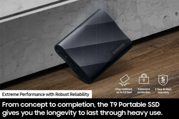 SAMSUNG T9 Portable SSD 4TB, USB 3.2 Gen 2x2 External Solid State Drive, Seq. Read Speeds Up to 2,000MB/s for Gaming, Students and Professionals,MU-PG4T0B/AM, Black (pack of 1) - Image 2